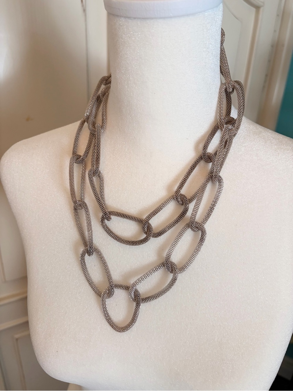 Multi-Strand Chain Link Necklace in Shades of Silver